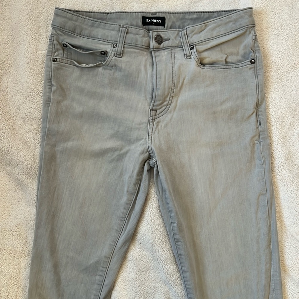Express hyper stretch skinny light gray jeans